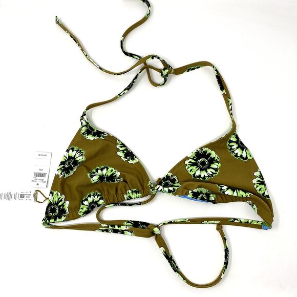 NEW Aerie Green Floral Striped Reversible String Triangle Bikini Top L - Picture 2 of 4